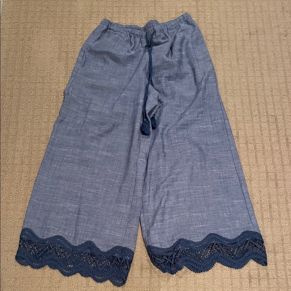 Parker Blue Textured Fabric Wide Leg Pants